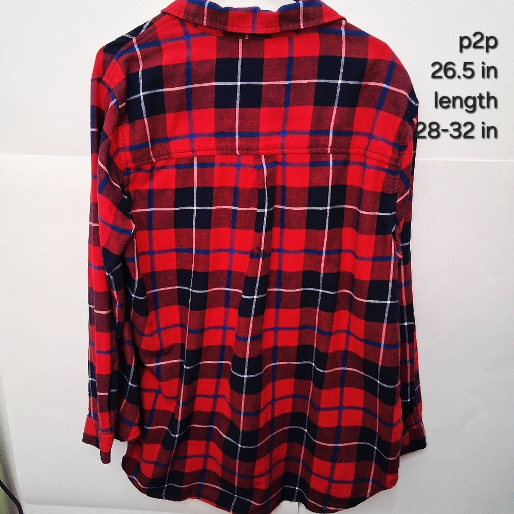 +5🛍Red and Black Plaid Button Down Shirt - Picture 2 of 5